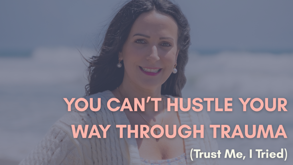 photo of a woman on the beach, its for a mental health podcast about trauma and resilience