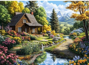jigsaw puzzle showing mountain cottage nature scene for mindful relaxation gift 